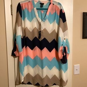 Rue chevron with buttons shirt - cream navy tan light coral light blue
